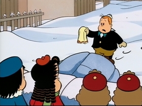 Screenshots from the 1995 CINAR cartoon Snowball War