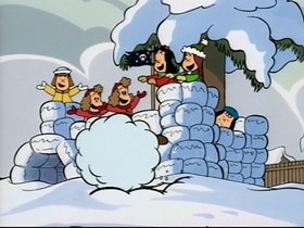 Screenshots from the 1995 CINAR cartoon Snowball War