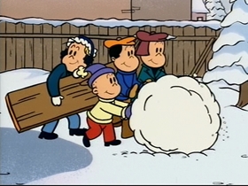 Screenshots from the 1995 CINAR cartoon Snowball War