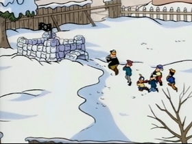Screenshots from the 1995 CINAR cartoon Snowball War