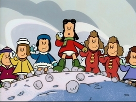 Screenshots from the 1995 CINAR cartoon Snowball War