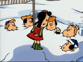 Screenshots from the 1995 CINAR cartoon Snowball War
