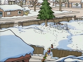 Screenshots from the 1995 CINAR cartoon Snowball War