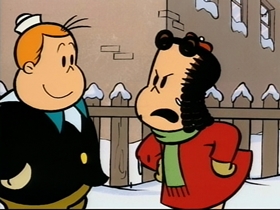 Screenshots from the 1995 CINAR cartoon Snowball War