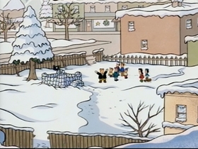 Screenshots from the 1995 CINAR cartoon Snowball War