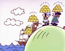 Screenshots from the 1996 Focus Design, Inc. cartoon This For That