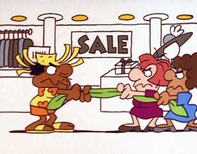 Screenshots from the 1996 Focus Design, Inc. cartoon This For That