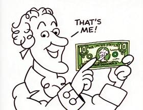 Screenshots from the 1996 Focus Design, Inc. cartoon Tyrannosaurus Debt