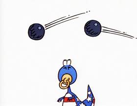 Screenshots from the 1996 Focus Design, Inc. cartoon Tyrannosaurus Debt
