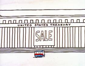 Screenshots from the 1996 Focus Design, Inc. cartoon Tyrannosaurus Debt