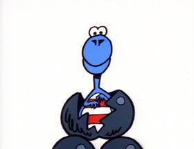 Screenshots from the 1996 Focus Design, Inc. cartoon Tyrannosaurus Debt