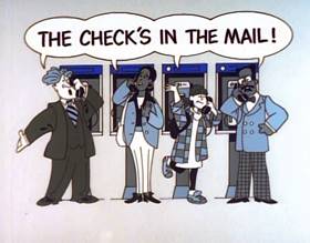 Screenshots from the 1996 Focus Design, Inc. cartoon The Check