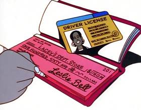 Screenshots from the 1996 Focus Design, Inc. cartoon The Check