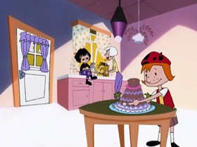 Screenshots from the 1999 Warner Bros. Television cartoon Shareena Takes the Cake