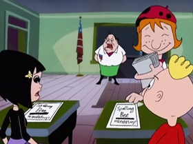 Screenshots from the 1999 Warner Bros. Television cartoon The Man with the Golden Brain