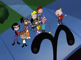 Screenshots from the 1999 Warner Bros. Television cartoon The Man with the Golden Brain