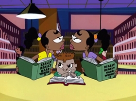 Screenshots from the 1999 Warner Bros. Television cartoon The Man with the Golden Brain