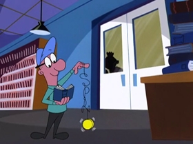 Screenshots from the 1999 Warner Bros. Television cartoon The Man with the Golden Brain