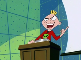 Screenshots from the 1999 Warner Bros. Television cartoon The Man with the Golden Brain