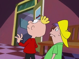 Screenshots from the 1999 Warner Bros. Television cartoon The Man with the Golden Brain