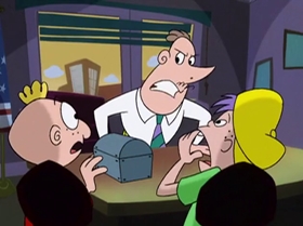 Screenshots from the 1999 Warner Bros. Television cartoon The Man with the Golden Brain