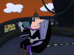 Screenshots from the 1999 Warner Bros. Television cartoon The Man with the Golden Brain