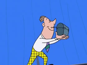 Screenshots from the 1999 Warner Bros. Television cartoon The Man with the Golden Brain