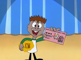 Screenshots from the 1999 Warner Bros. Television cartoon The Man with the Golden Brain