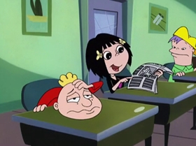 Screenshots from the 1999 Warner Bros. Television cartoon The Man with the Golden Brain