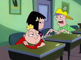 Screenshots from the 1999 Warner Bros. Television cartoon The Man with the Golden Brain