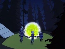 Screenshots from the 1999 Warner Bros. Television cartoon The Man with the Golden Brain