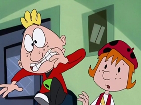 Screenshots from the 1999 Warner Bros. Television cartoon The Man with the Golden Brain