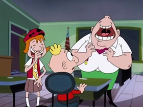 Screenshots from the 1999 Warner Bros. Television cartoon The Man with the Golden Brain