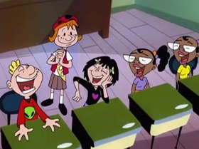 Screenshots from the 1999 Warner Bros. Television cartoon The Man with the Golden Brain