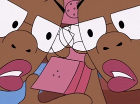 Screenshots from the 2000 Warner Bros. Television cartoon The Blame Game