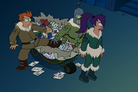 Screenshots from the 2001 Curiosity Company cartoon A Tale of Two Santas