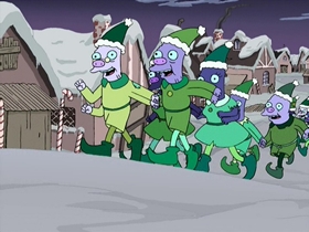 Screenshots from the 2001 Curiosity Company cartoon A Tale of Two Santas