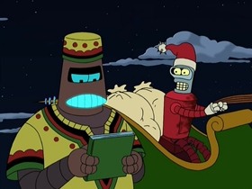 Screenshots from the 2001 Curiosity Company cartoon A Tale of Two Santas