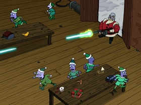 Screenshots from the 2001 Curiosity Company cartoon A Tale of Two Santas