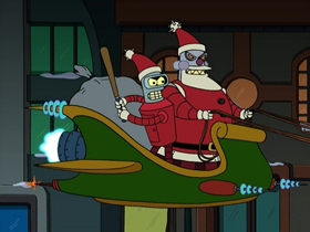 Screenshots from the 2001 Curiosity Company cartoon A Tale of Two Santas