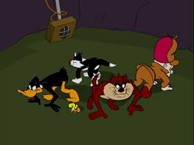 Screenshots from the 2001 Warner Bros. cartoon Speared, Seared and Feared