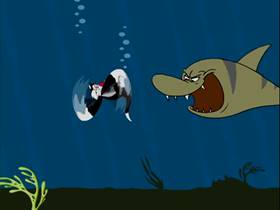 Screenshots from the 2001 Warner Bros. cartoon Speared, Seared and Feared