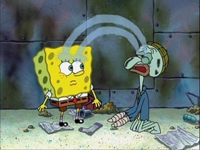 Screenshots from the 2002 United Plankton Pictures cartoon Can You Spare a Dime?