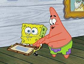 Screenshots from the 2002 United Plankton Pictures cartoon Wet Painters