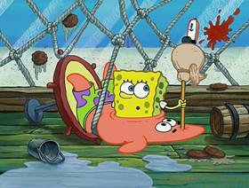 Screenshots from the 2002 United Plankton Pictures cartoon Wet Painters