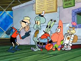 Screenshots from the 2002 United Plankton Pictures cartoon Mermaid Man and Barnacle Boy V