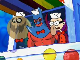 Screenshots from the 2002 United Plankton Pictures cartoon Mermaid Man and Barnacle Boy V