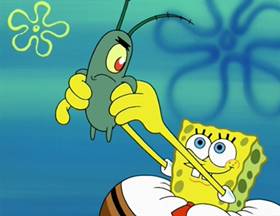 Screenshots from the 2003 United Plankton Pictures cartoon The Sponge Who Could Fly