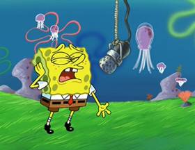 Screenshots from the 2003 United Plankton Pictures cartoon The Sponge Who Could Fly
