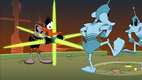 Screenshots from the 2003 Warner Bros. cartoon Duck Dodgers in Attack of the Drones